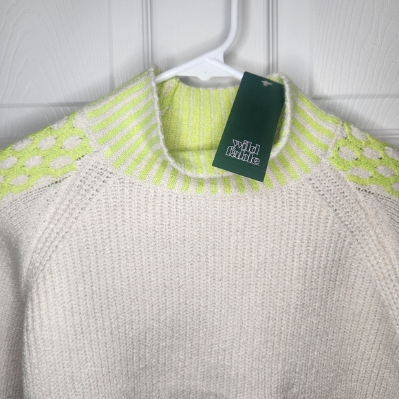 Wild Fable Green and Cream Cowl Neck Sweater - Picture 2 of 4
